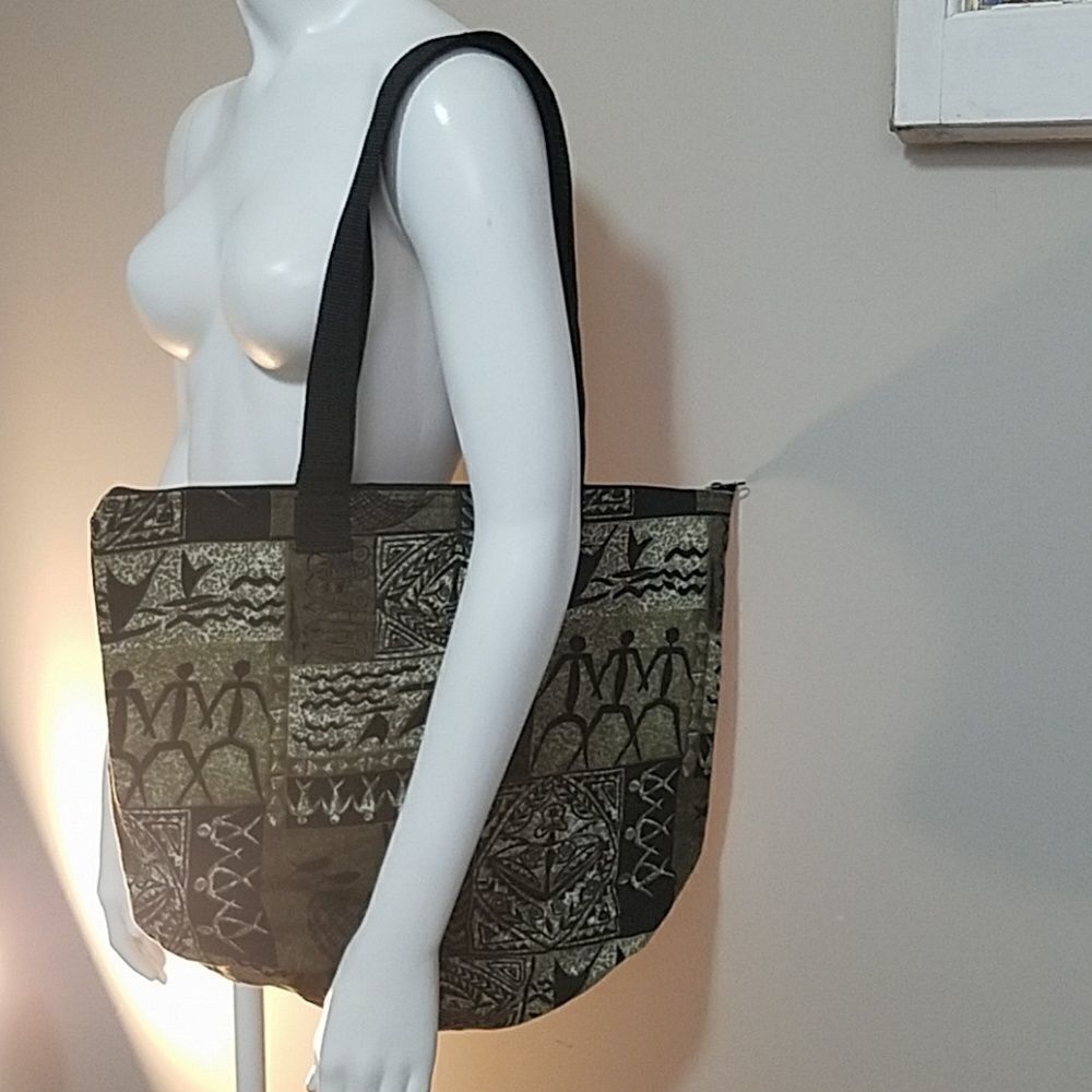 Black & Brown Cave Painting Design Tote Bag
